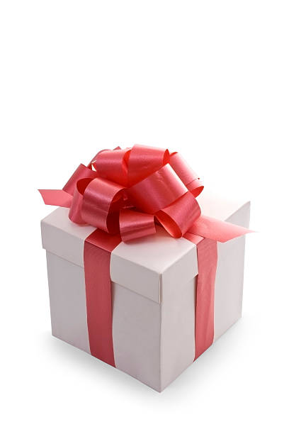 istock White Gift Box with Red Satin Ribbon Bow 118434540