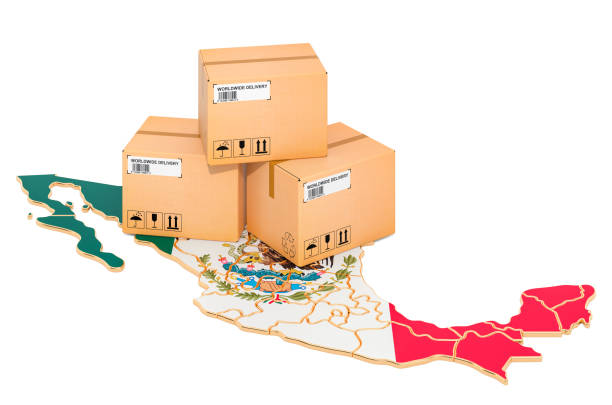 istock Parcels on the Mexican map. Shipping in Mexico, concept. 3D rendering isolated on white background 1184345777