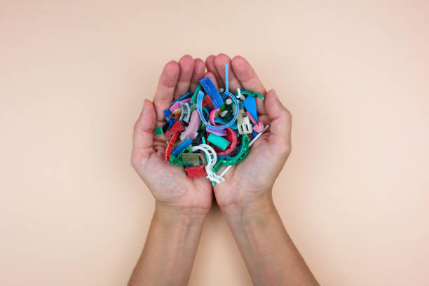 istock Hands full of micro plastics collected on the beach. 1184346876