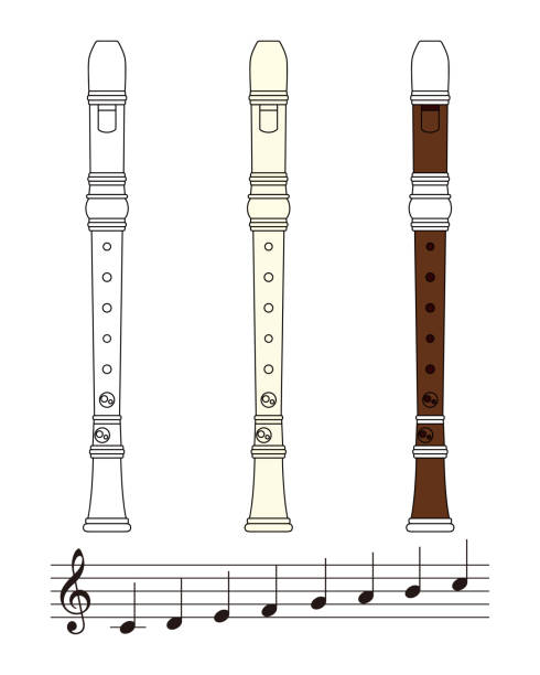 Recorder and Note Set Vector Illustration Set of recorders and notes vector illustration loud whistle sound stock illustrations