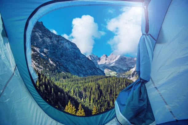 istock Beautiful Austrian countryside landscape view seen from inside a tent 1184350540