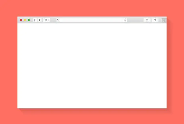 Vector illustration of Modern browser window design isolated on living coral background. Web window screen mockup. Internet empty page concept with shadow. Vector illustration