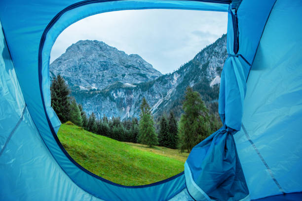 istock Beautiful Austrian countryside landscape view seen from inside a tent 1184352839