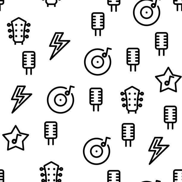 Rock And Roll Vector Seamless Pattern Rock And Roll Vector Seamless Pattern Thin Line Illustration guitar designs stock illustrations