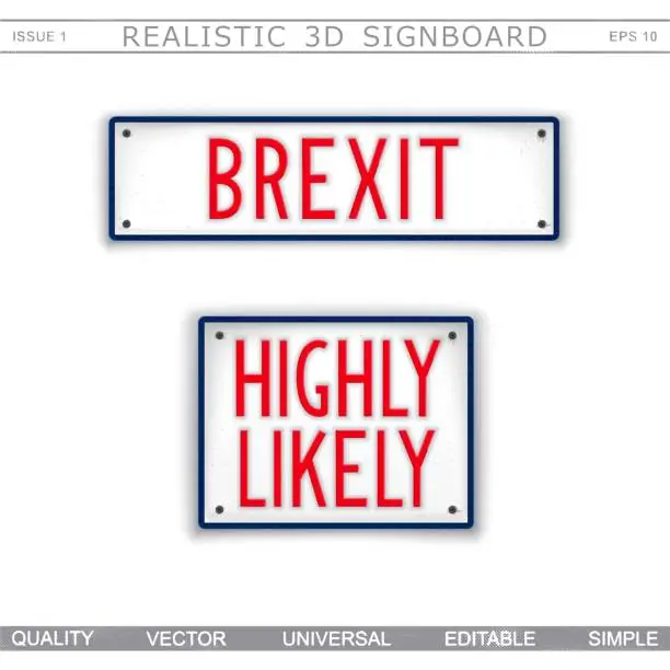 Vector illustration of Brexit. Highly Likely. Stylized signboard design. Vector tag