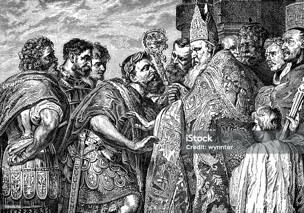 대주교 앰브로즈 거부하는 허가 Theodosius 대상쪽으로 밀라노 캐서드럴 - 로열티 프리 고대 로마 스톡 일러스트