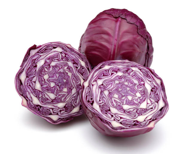istock Group of red cabbages isolated on white 1184357499