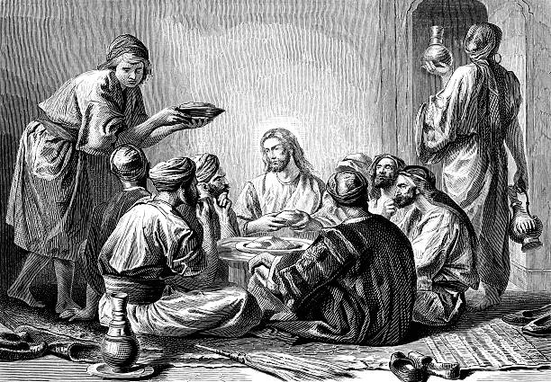 Jesus Cristo com Sinners refeições - ilustração de arte em vetor