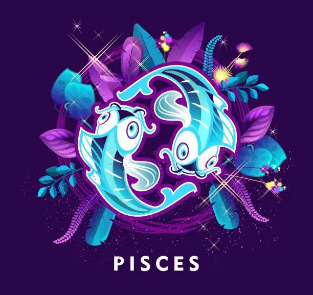 Vector illustration of Pisces zodiac sign