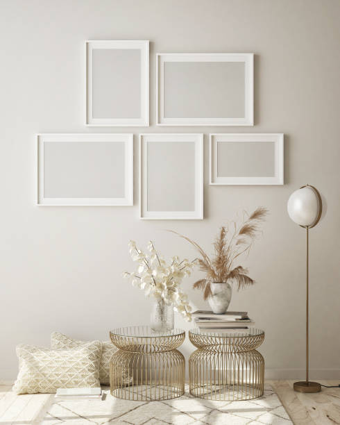 istock mock up poster frame in modern interior background, scandinavian style, 3D render 1184359930