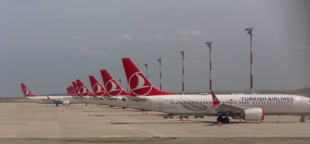 terk boeing 737 max uçaklar yeni havalimanı istanbul turkey - boeing 737 max stok fotoğraflar ve resimler