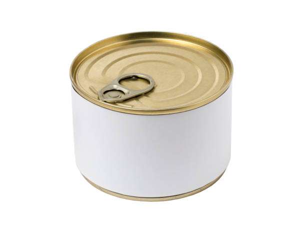 istock Tin can with blank label and with key on the cap, isolated on white background. 1184361685