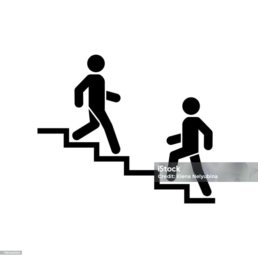樓上樓下的圖示標誌。在樓梯上走人。職業符號。平面設計。向量插圖。 - 免版稅樓梯圖庫向量圖形