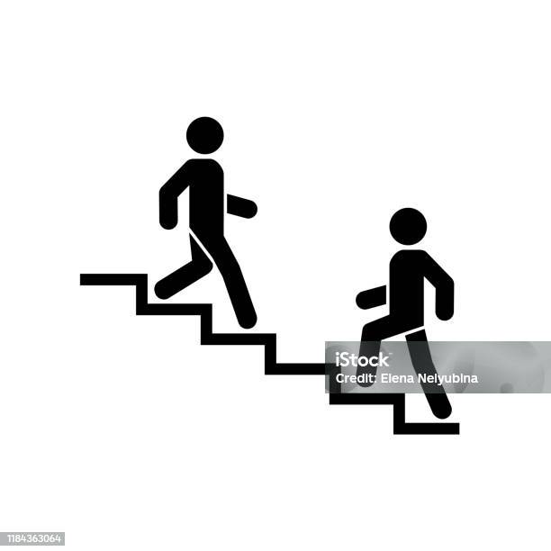 樓上樓下的圖示標誌在樓梯上走人職業符號平面設計向量插圖向量圖形及更多樓梯圖片 - 樓梯, 圖示, 往下移