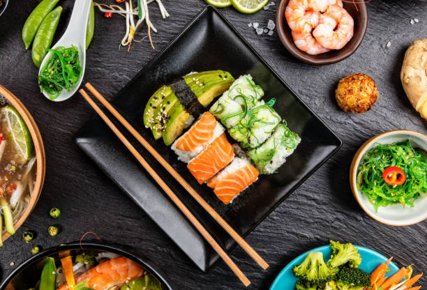 istock Asian Sushi variation with many kinds of meals. 1184365007