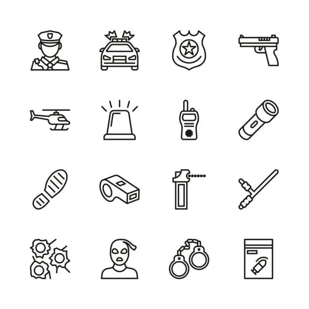 Vector illustration of Police Icons Thin Line Set