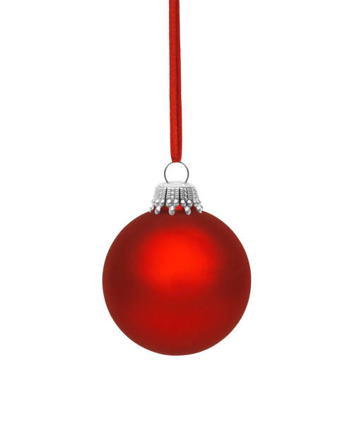 istock Red Christmas ball with ribbon insulated on white background 1184366721