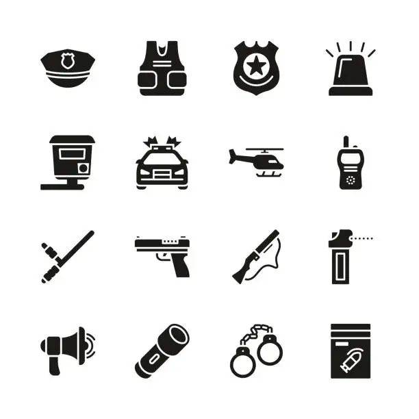 Vector illustration of Police Highway Patrol Icons Black & White Set