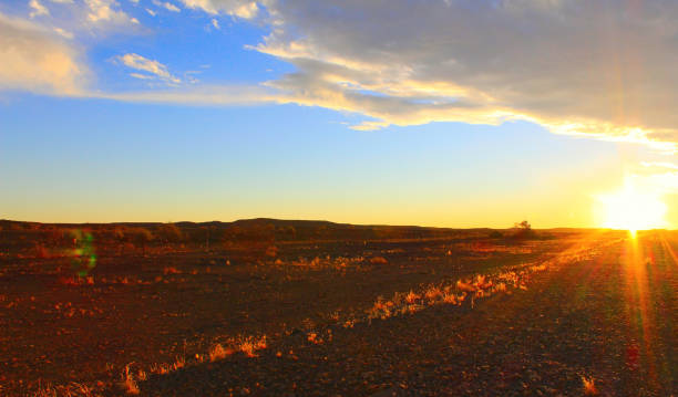 céu e estrada do por do sol no deserto - formal garden panoramic scenics sunlight - fotografias e filmes do acervo