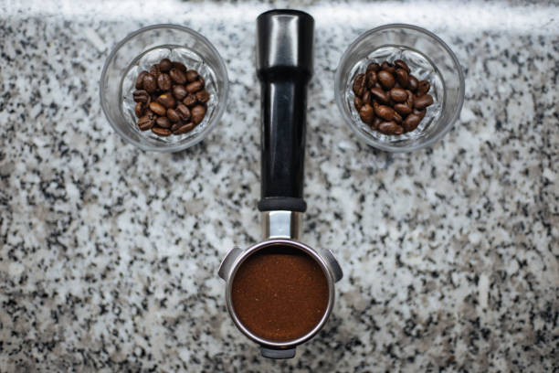 Coffee Ground in Portafilter for Espresso