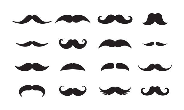 ilustraciones, imágenes clip art, dibujos animados e iconos de stock de hombres bigote estilos iconos vectoriales negros conjunto - bigote