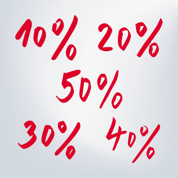 ilustrações, clipart, desenhos animados e ícones de vector letras manuscritas números 10%, 20%, 30%, 40%, 50% - number 10 percentage sign promotion sale