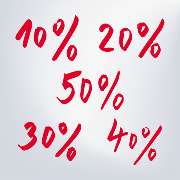вектор рукописных надписей 10%, 20%, 30%, 40%, 50% - number 10 percentage sign promotion sale stock illustrations