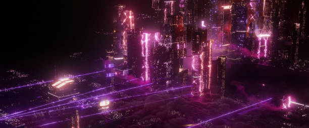 istock Technological digital background consisting of a futuristic city 1184384422