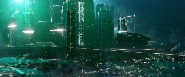 istock Technological digital background consisting of a futuristic city 1184384432
