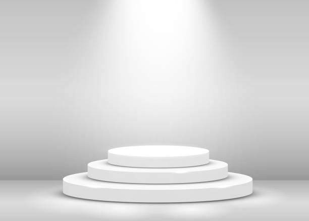 istock Stage Podium Scene for Award Ceremony illuminated with spotlight. Award ceremony concept. Stage backdrop. 1184387322