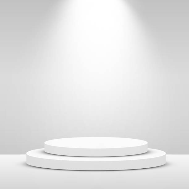 istock Stage Podium Scene for Award Ceremony illuminated with spotlight. Award ceremony concept. Stage backdrop. 1184387415