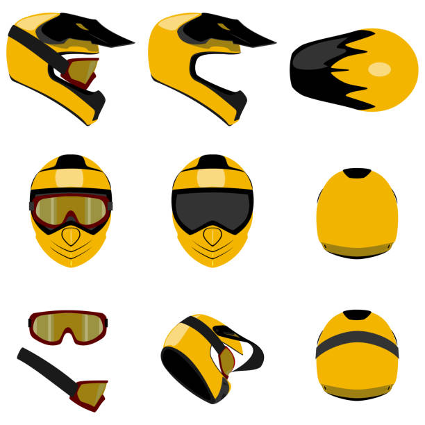 ilustrações de stock, clip art, desenhos animados e ícones de set of motocross helmets different angles view isolated vector illustration - racing helmet