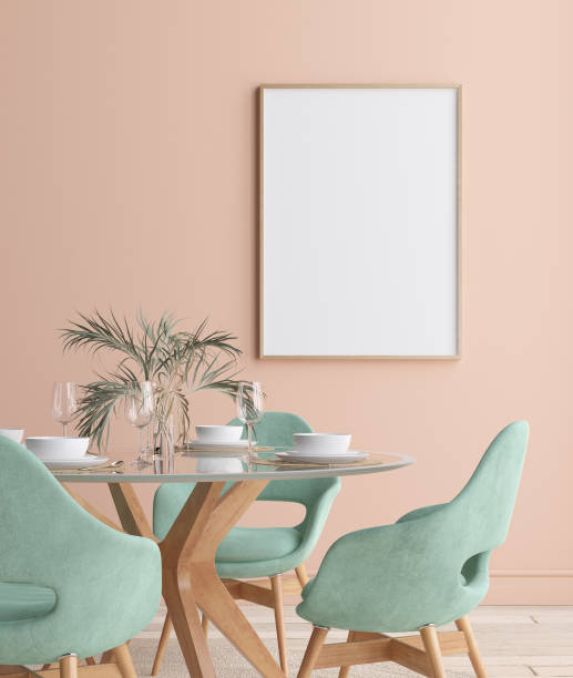 Wall, poster mock up in dining room, minimalist interior