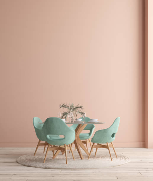 Wall, poster mock up in dining room, minimalist interior, 3d render