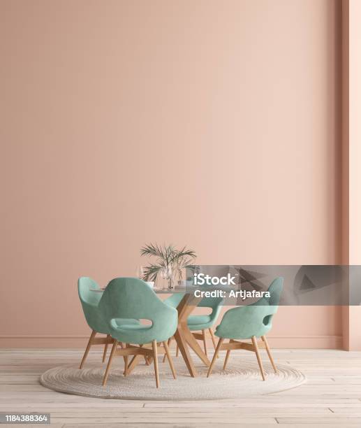 Wall Poster Mock Up In Dining Room Minimalist Interior Stock Photo - Download Image Now