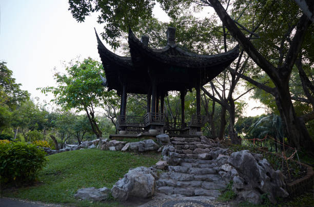 istock Silhouette Chinese pavilion in public park 1184388382