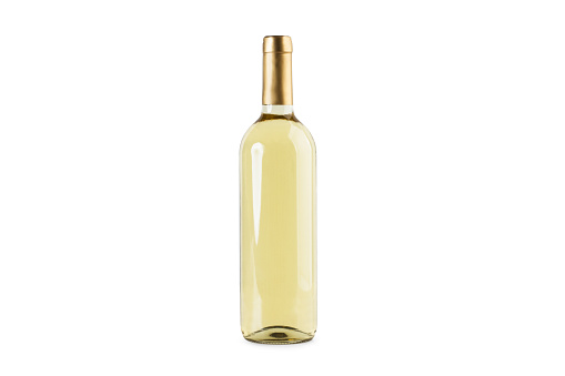 bottle of white wine on a white background
