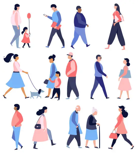 Vector illustration of Street walking people.