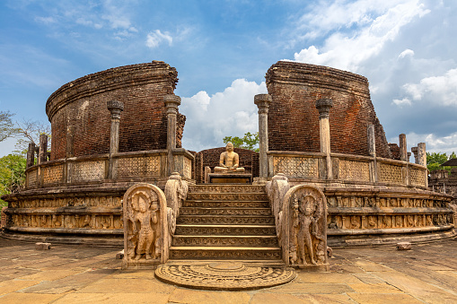 The Sacred Quadrangle with buddha, Ancient ruins Sri Lanka, Unesco ancient city Polonnaruwa, Sri Lanka