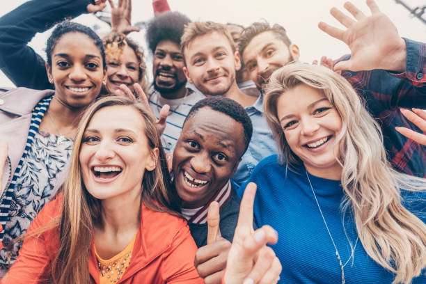 istock Cheerful group of diversity friends 1184393499