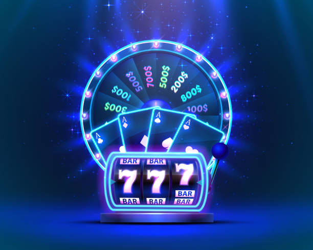 kasyno neon kolorowe koło fortuny, neon automat wygrywa jackpot. - gambling chip stock illustrations