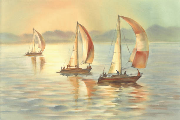 istock yachts on the sea in the evening light watercolor 1184397842