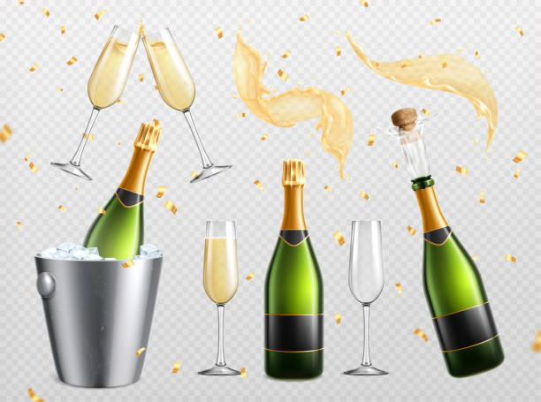 szampan essentials przezroczysty zestaw - champagne stock illustrations