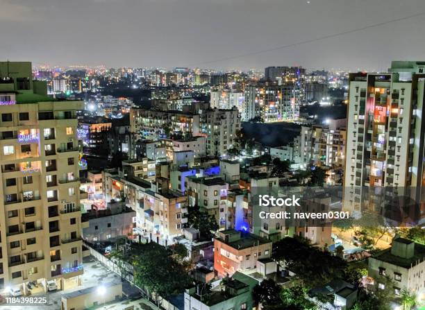Growing Asian Cities Night View Of Pune City In India During Diwali Festival Stock Photo - Download Image Now