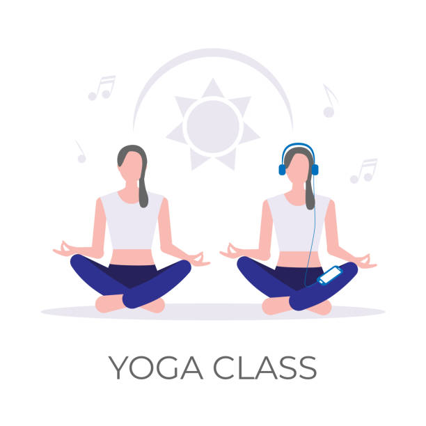 illustrations, cliparts, dessins animés et icônes de vecteur de classe de yoga - lotus position audio