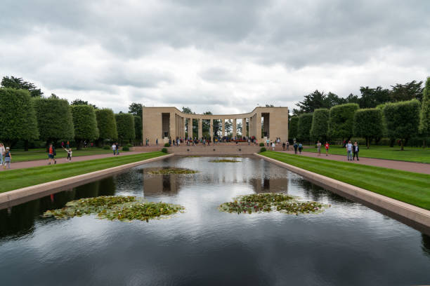 the Memorial at the American Cemetery in Omaha Beach in Normandy Colleville-sur-Mer, Calvados, Normandy / France - 16 August 2019:  the Memorial at the American Cemetery in Omaha Beach in Normandy world war ii cemetery allied forces d day stock pictures, royalty-free photos & images