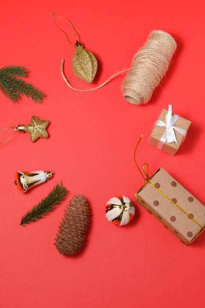 istock Merry Christmas and Happy New Year. Red background 1184401568
