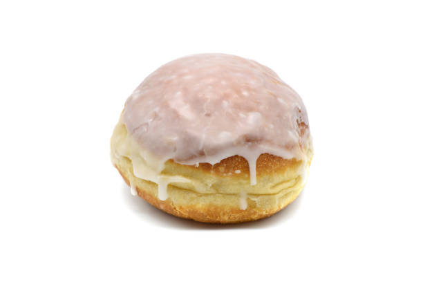 tasty german pastry Berliner doughnut on white isolated background.