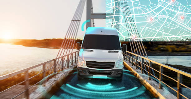 istock Autonomous Electric car driving on a forest highway with technology assistant tracking information, showing details. Visual effects clip 1184408442