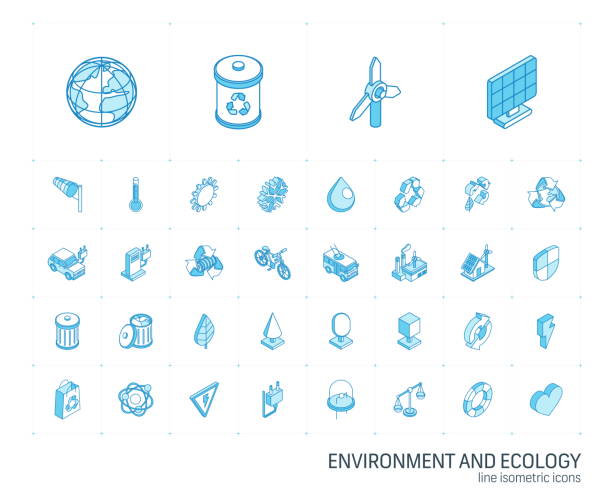 ilustrações de stock, clip art, desenhos animados e ícones de ecology and environmental isometric line icons. 3d vector - alternative energy illustrations